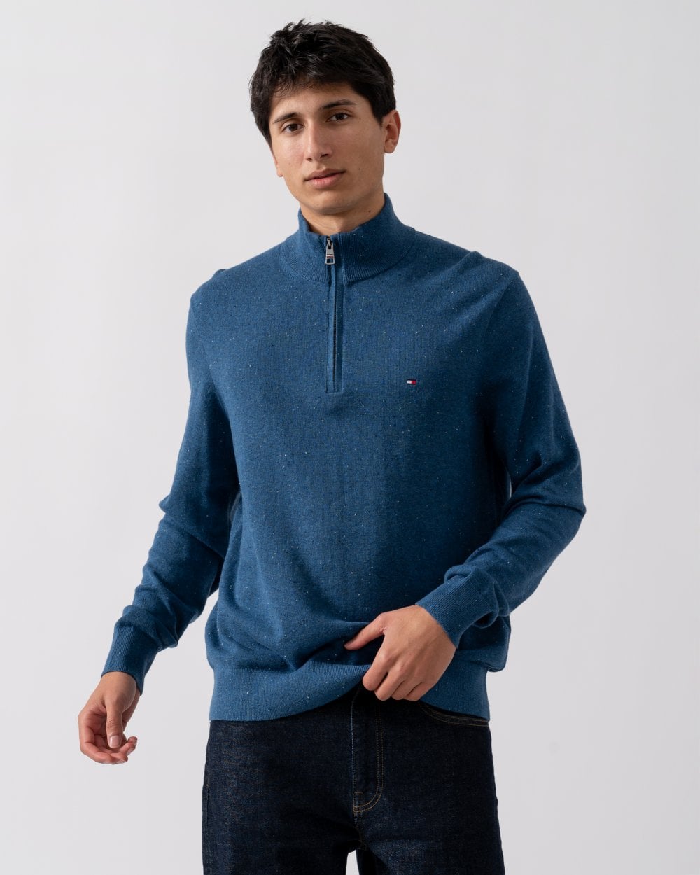 Tommy Hilfiger Organic Cotton Cashmere Mens Zip-Mock Sweater
