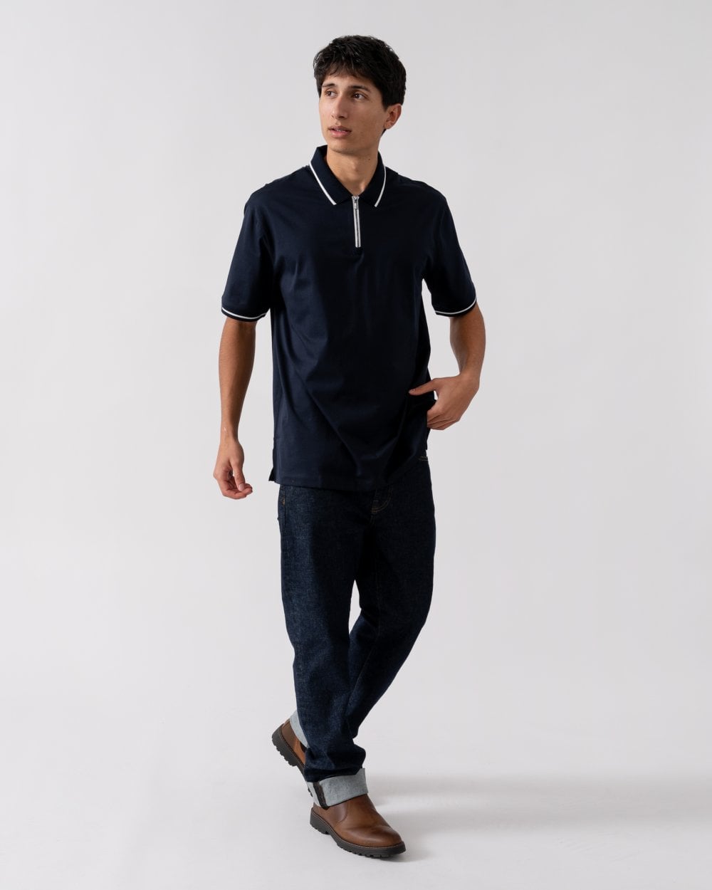 Armani Exchange Armani Exchange Mens Contrast Tipped Zip Placket Polo Shirt