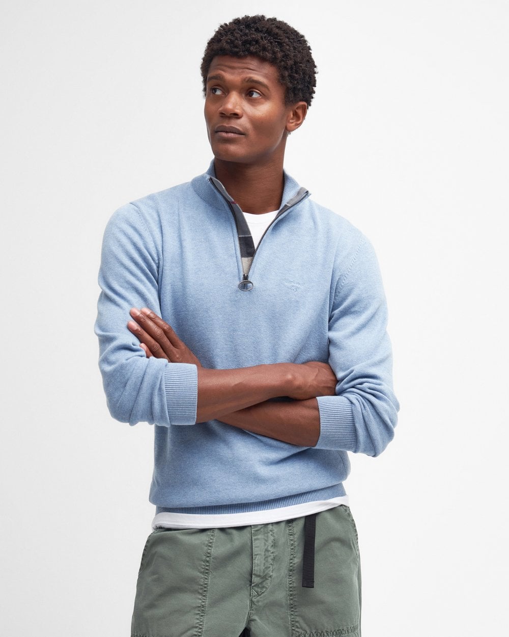 Barbour Cotton Mens Half Zip Jumper - Dark Chambray