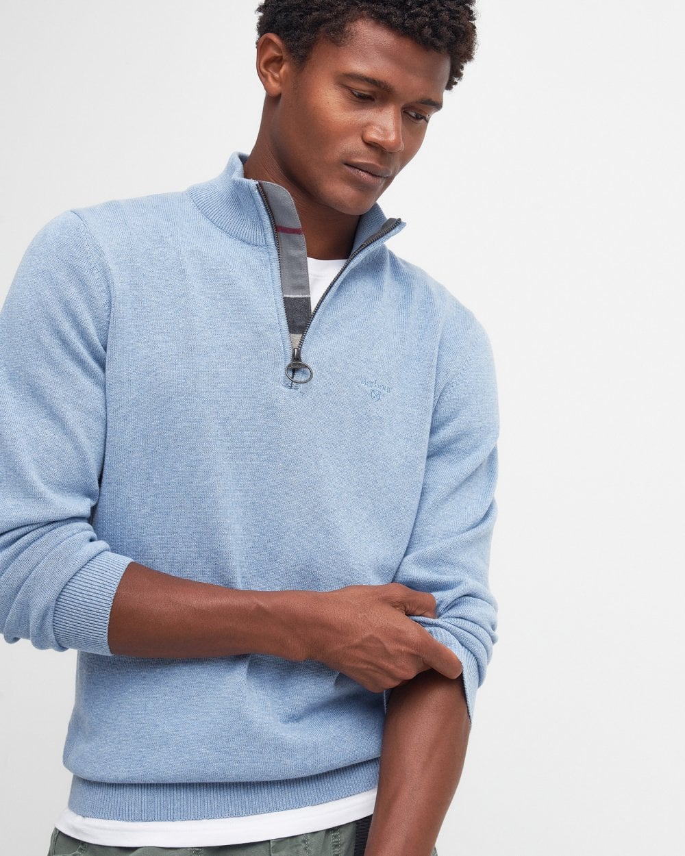 Barbour Cotton Mens Half Zip Jumper - Dark Chambray