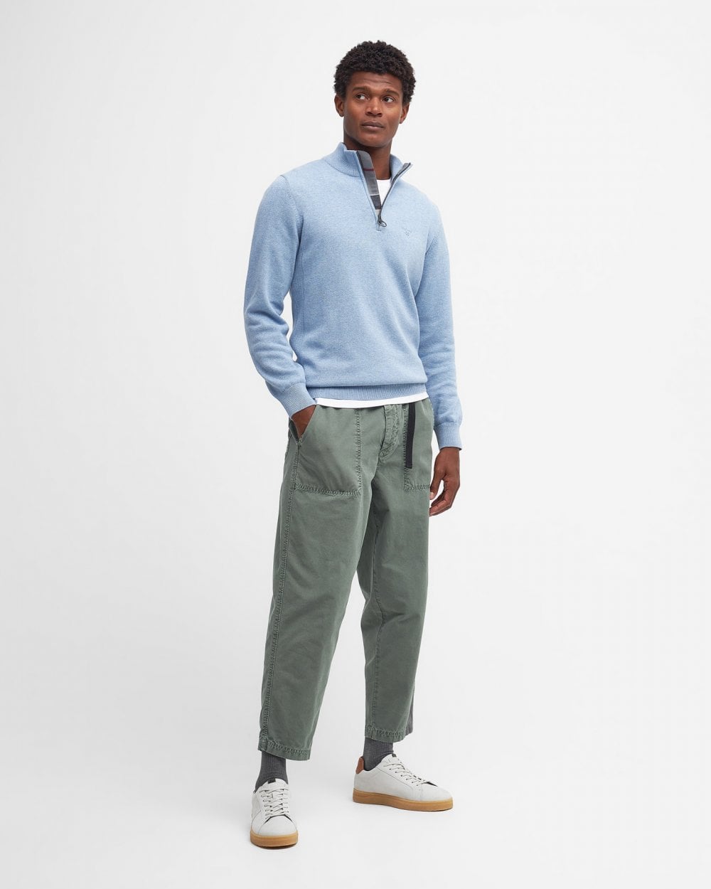 Barbour Cotton Mens Half Zip Jumper - Dark Chambray