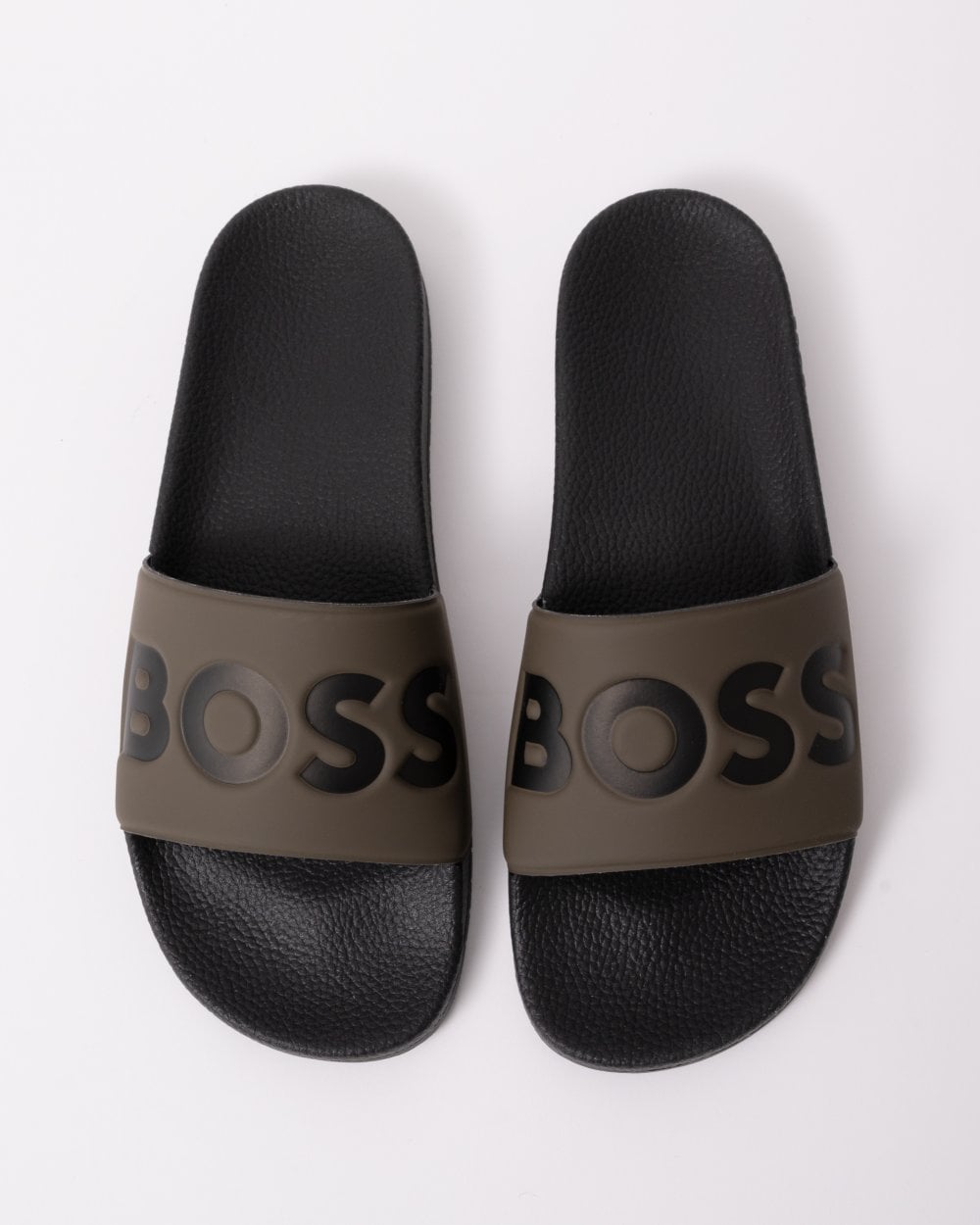 BOSS Orange Aryeh Mens Italian-Made Slides With Large Logo Detail - Open Green 342
