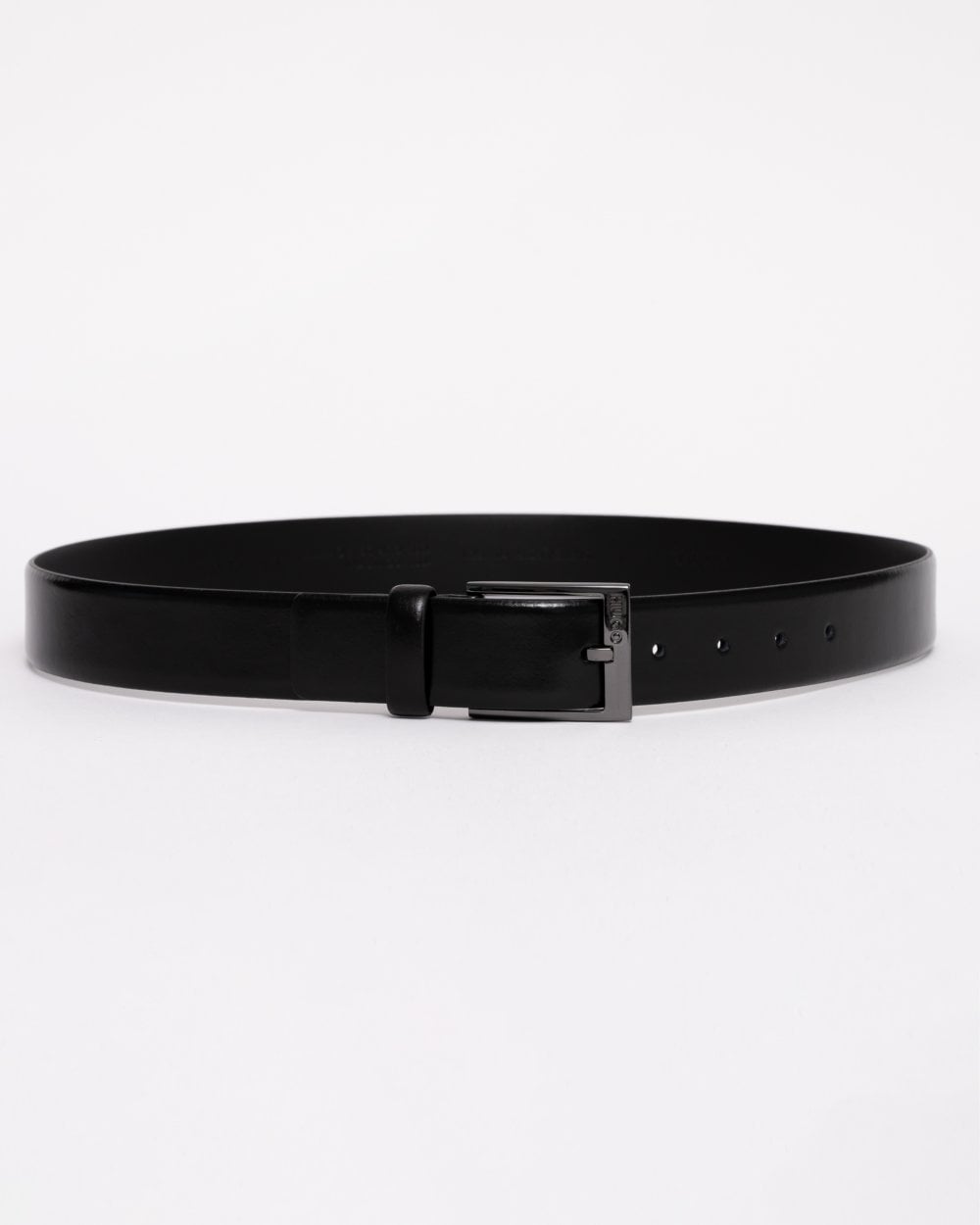 HUGO Garney Mens Italian-Leather Belt with Polished Gunmetal Hardware