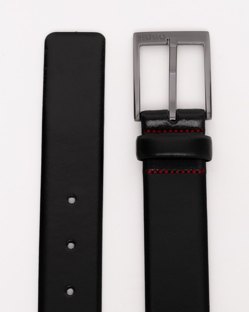 HUGO Garney Mens Italian-Leather Belt with Polished Gunmetal Hardware