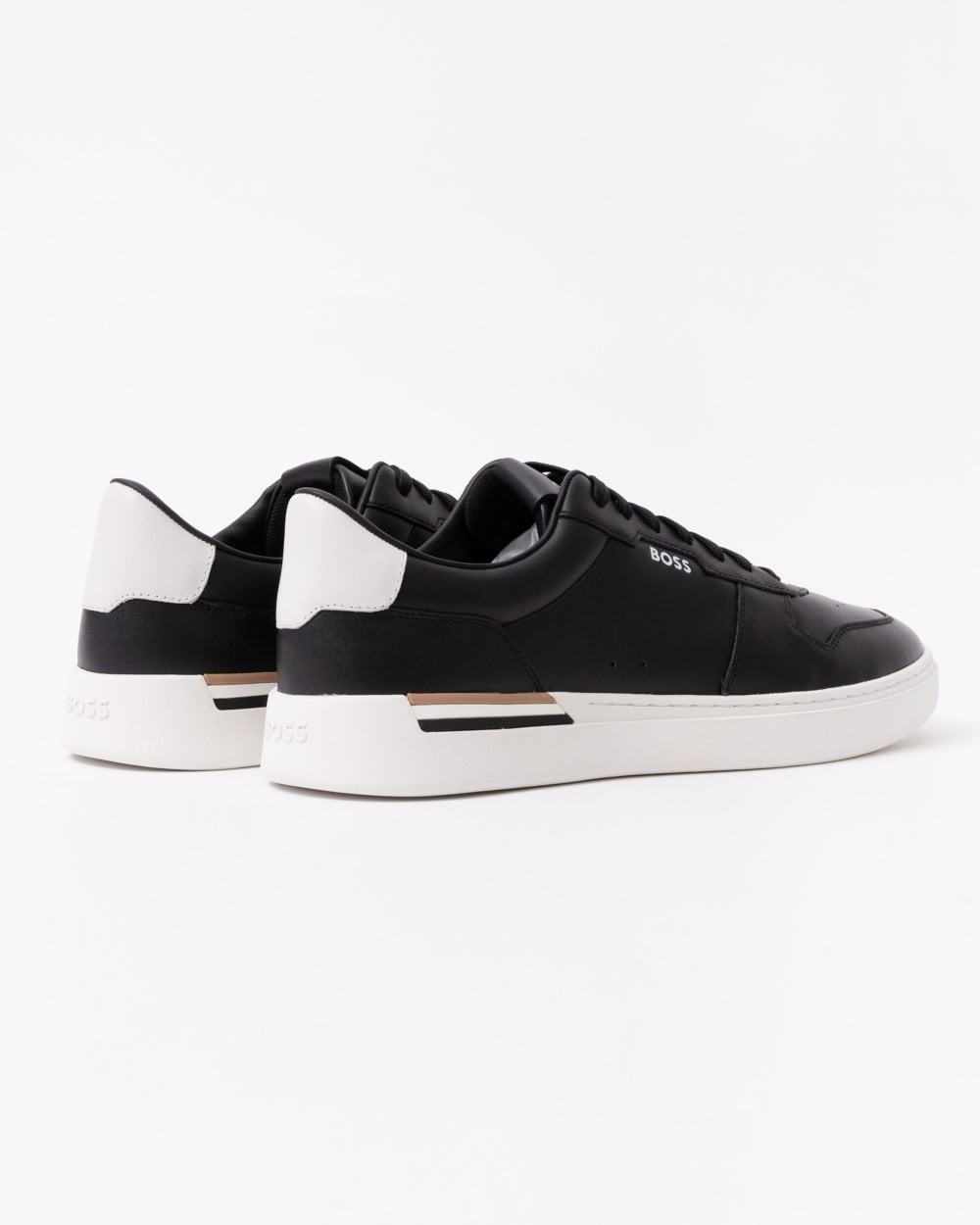 BOSS Orange Clint Tenn Mens Leather Trainers with Signature-Stripe Details