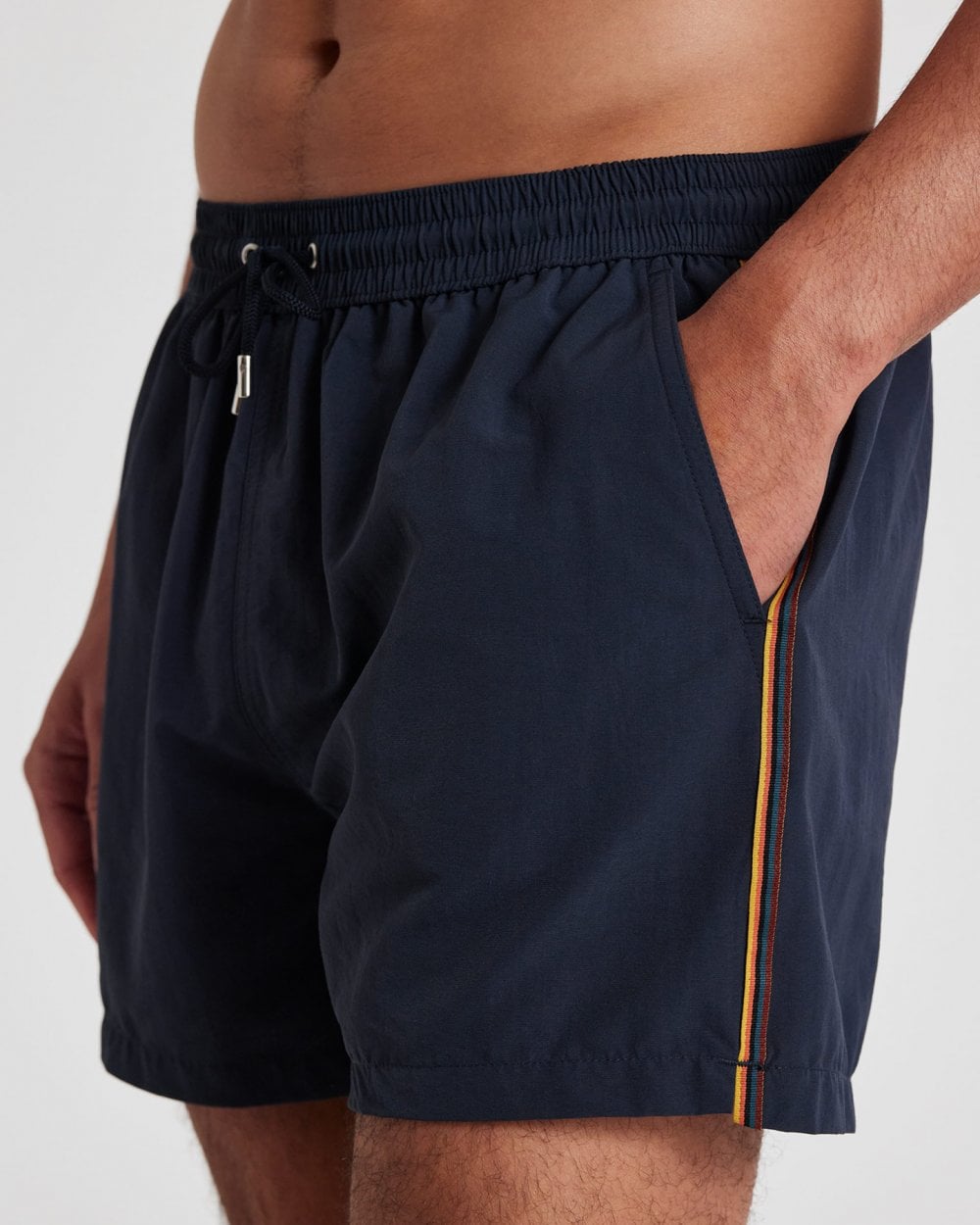 Paul Smith Mens Black Swim Shorts With Artist Stripe Trim - 47 Navy