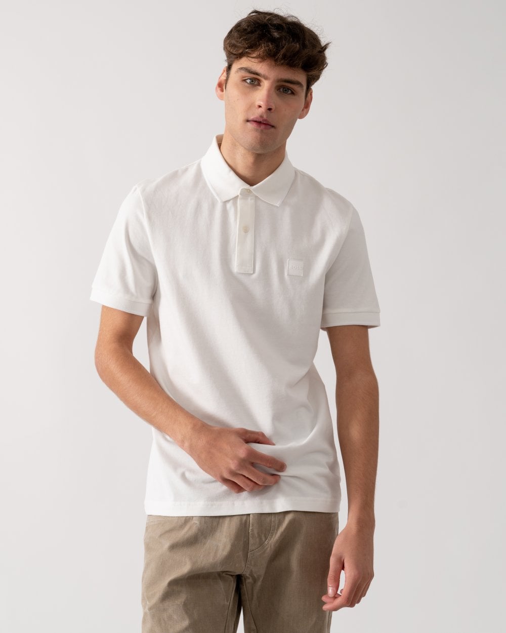 BOSS Orange Passertip Mens Short Sleeve Polo Shirt With Tipped Collar - Natural 106