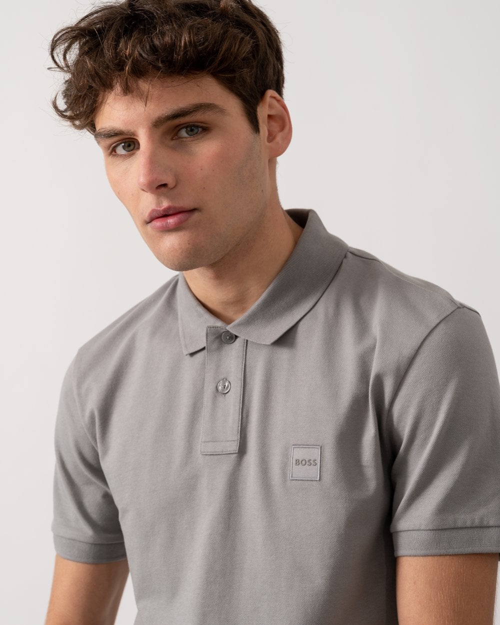 BOSS Orange Passenger Mens Stretch-Cotton Slim-Fit Polo Shirt with Logo Patch - Open Grey 063