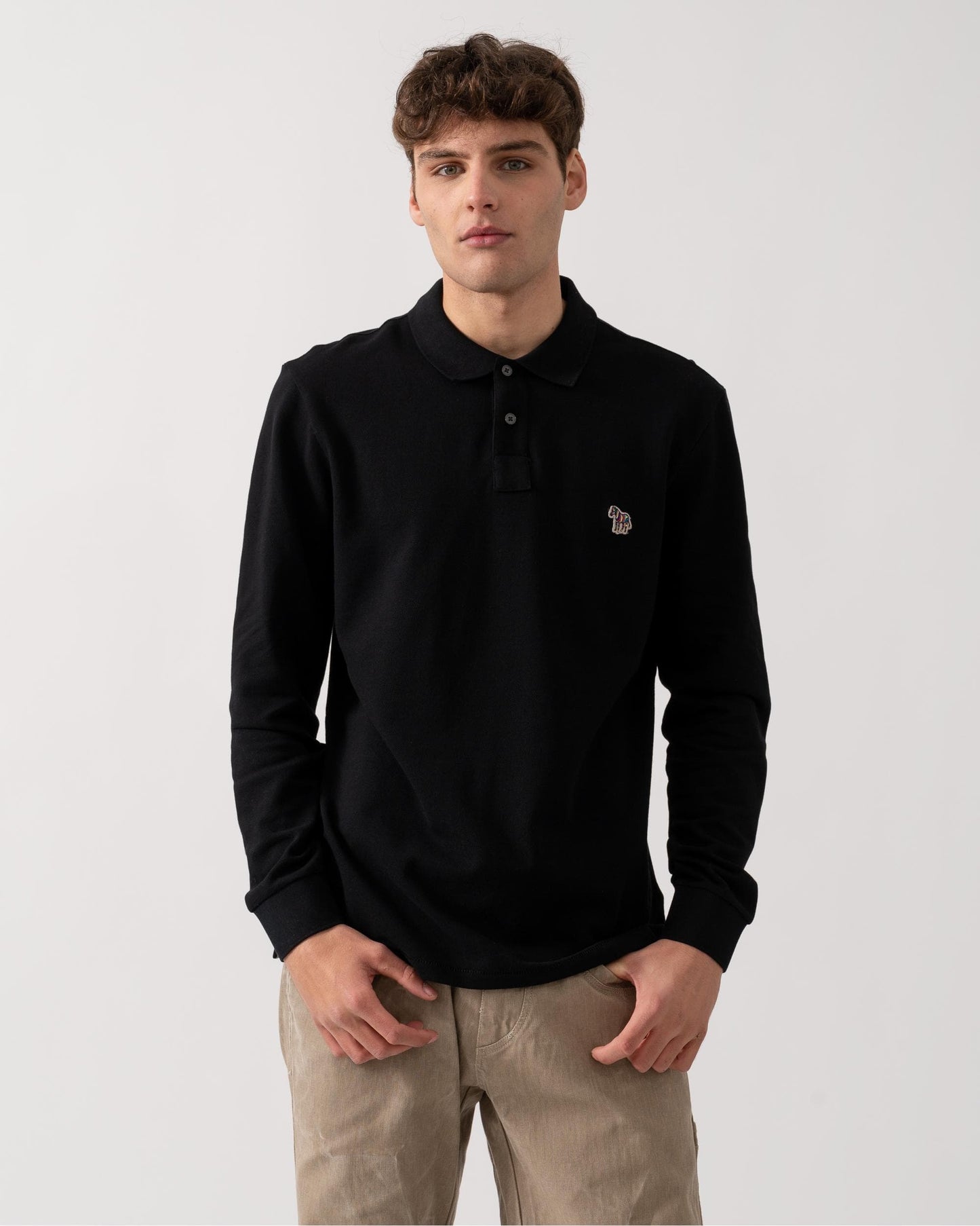 PS Paul Smith Mens Regular Fit Long Sleeve Classic Zebra Polo - 79 Black