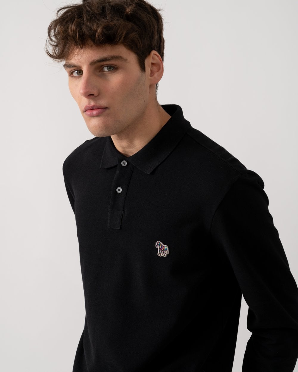 PS Paul Smith Mens Regular Fit Long Sleeve Classic Zebra Polo - 79 Black
