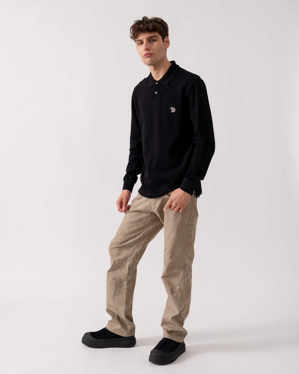 PS Paul Smith Mens Regular Fit Long Sleeve Classic Zebra Polo - 79 Black