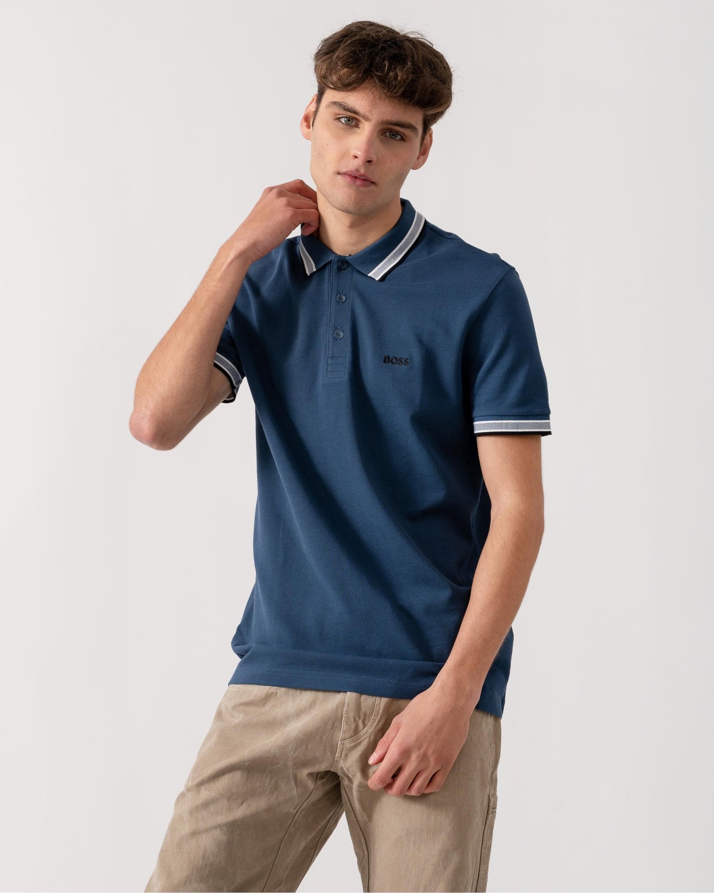 BOSS Green Paddy Mens Cotton-Piqué Polo Shirt with Contrast Logo
