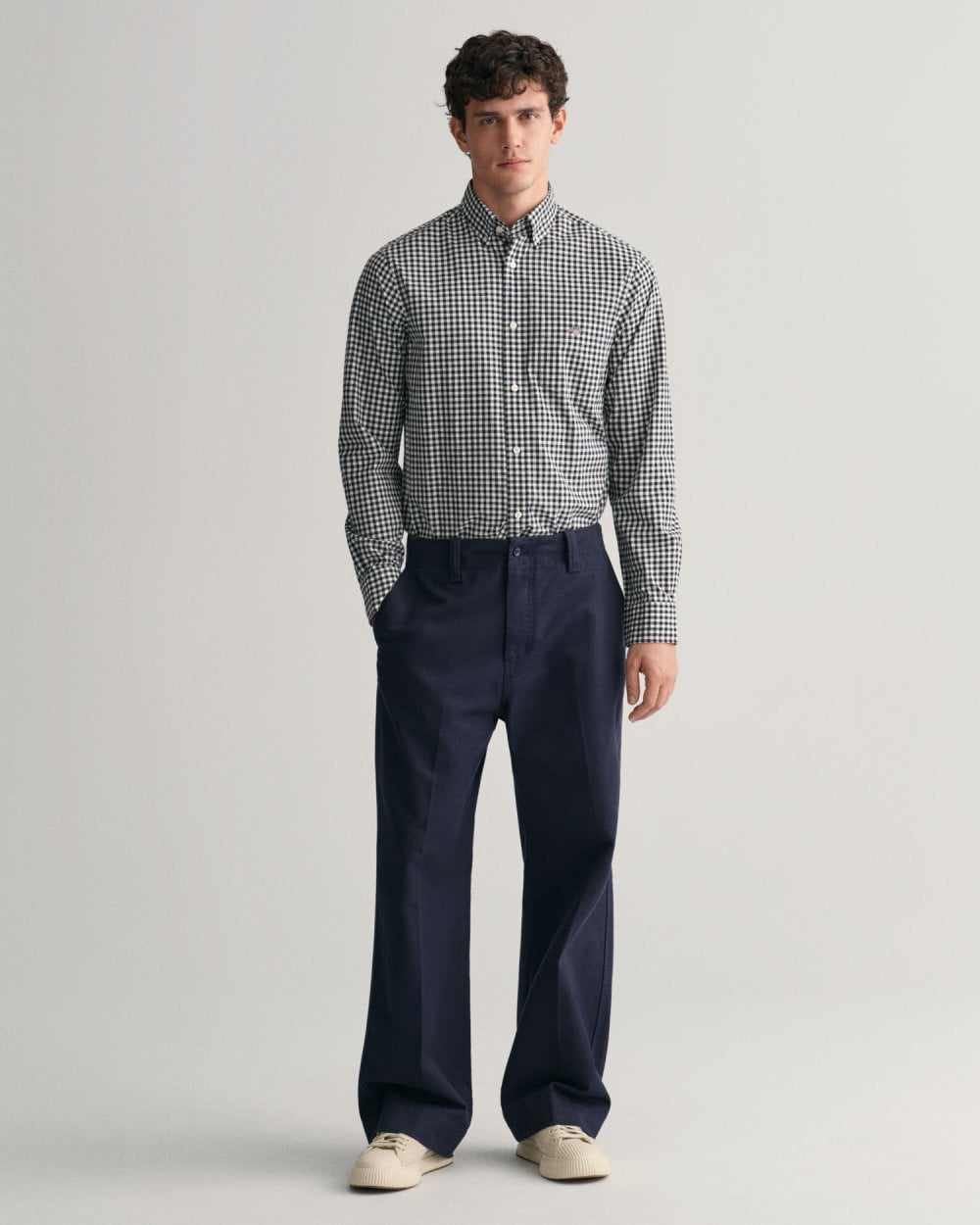 GANT Mens Regular Fit Long Sleeve Poplin Gingham Shirt - 5 Black