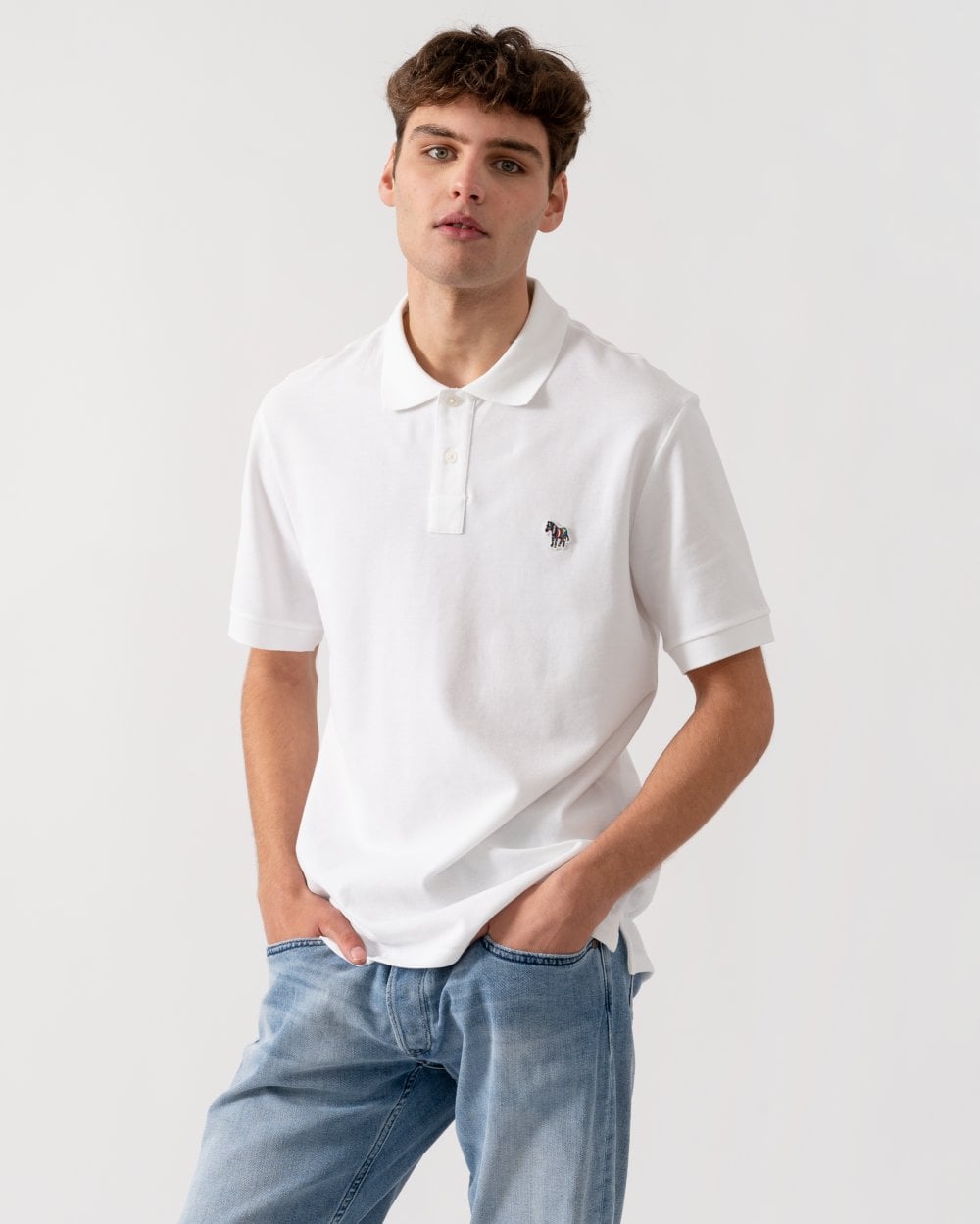 PS Paul Smith Mens Organic Cotton Zebra Logo Polo Shirt - 01 White