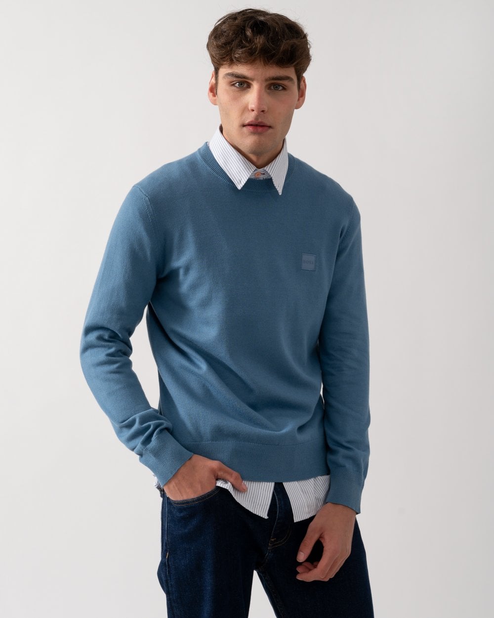 BOSS Orange Kanovano Mens Crew Neck Jumper - Light/Pastel Blue 459