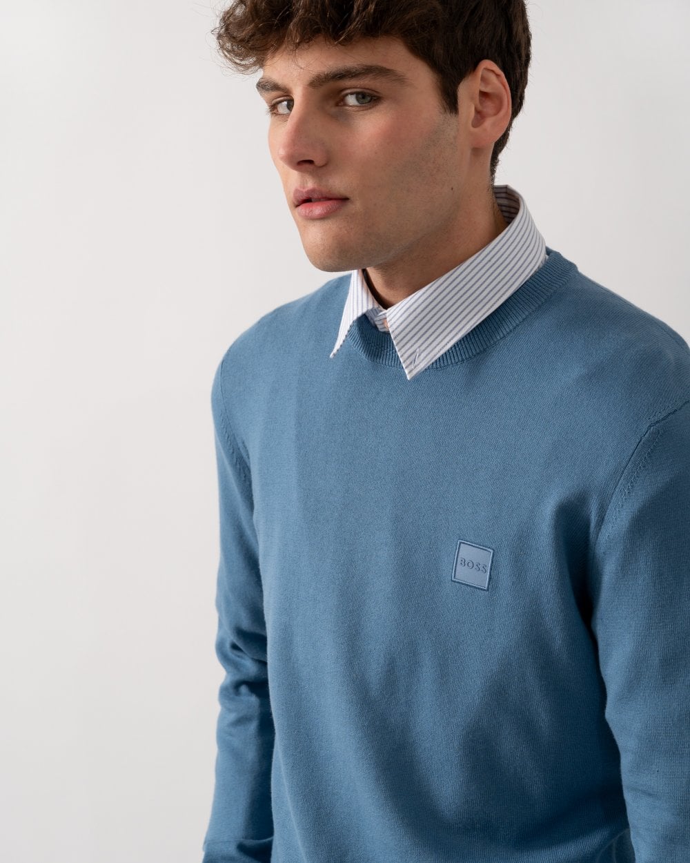 BOSS Orange Kanovano Mens Crew Neck Jumper - Light/Pastel Blue 459