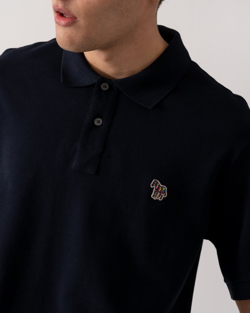 PS Paul Smith Mens Organic Cotton Zebra Logo Polo Shirt - 49 Very Dark Navy