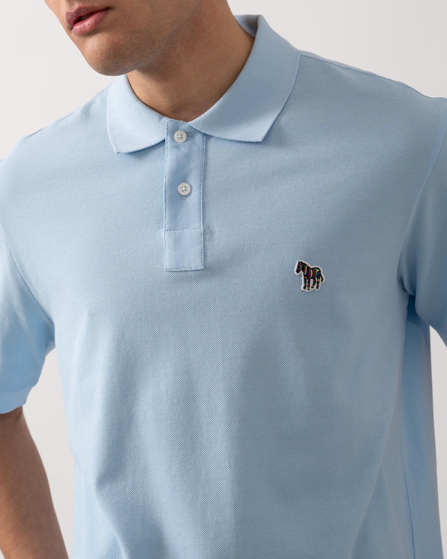 PS Paul Smith Mens Organic Cotton Zebra Logo Polo Shirt - 41E Light Blue