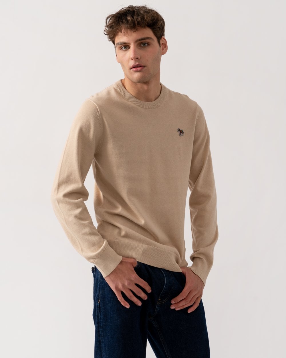 PS Paul Smith Mens Crew Neck Zebra Badge Jumper - 61 Medium Beige