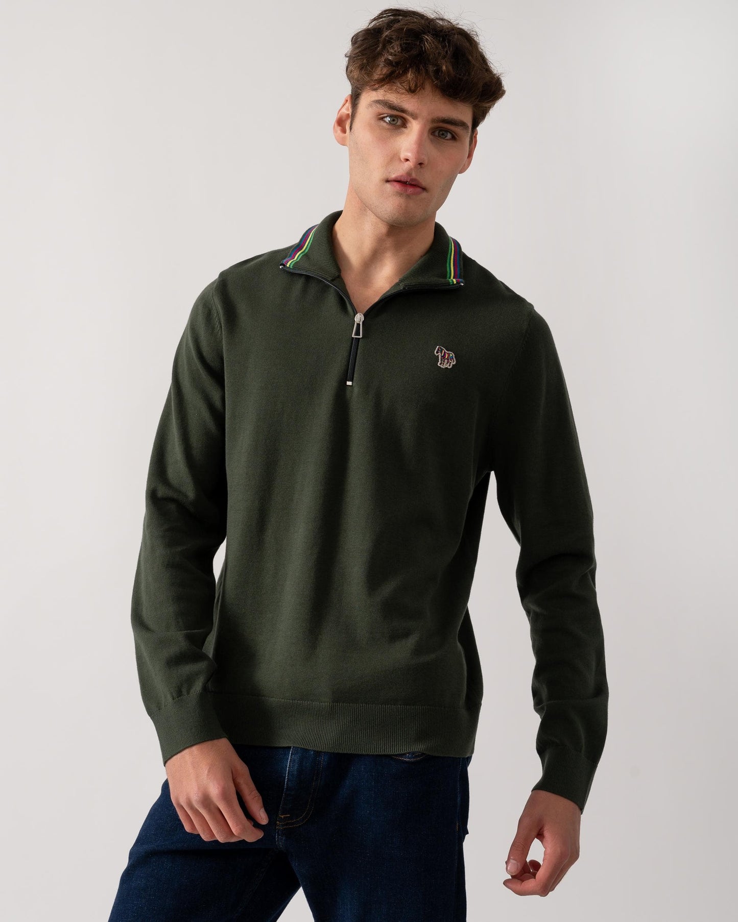 PS Paul Smith Mens Zip Neck Zebra Badge Sweater - 39 Very Dark Green