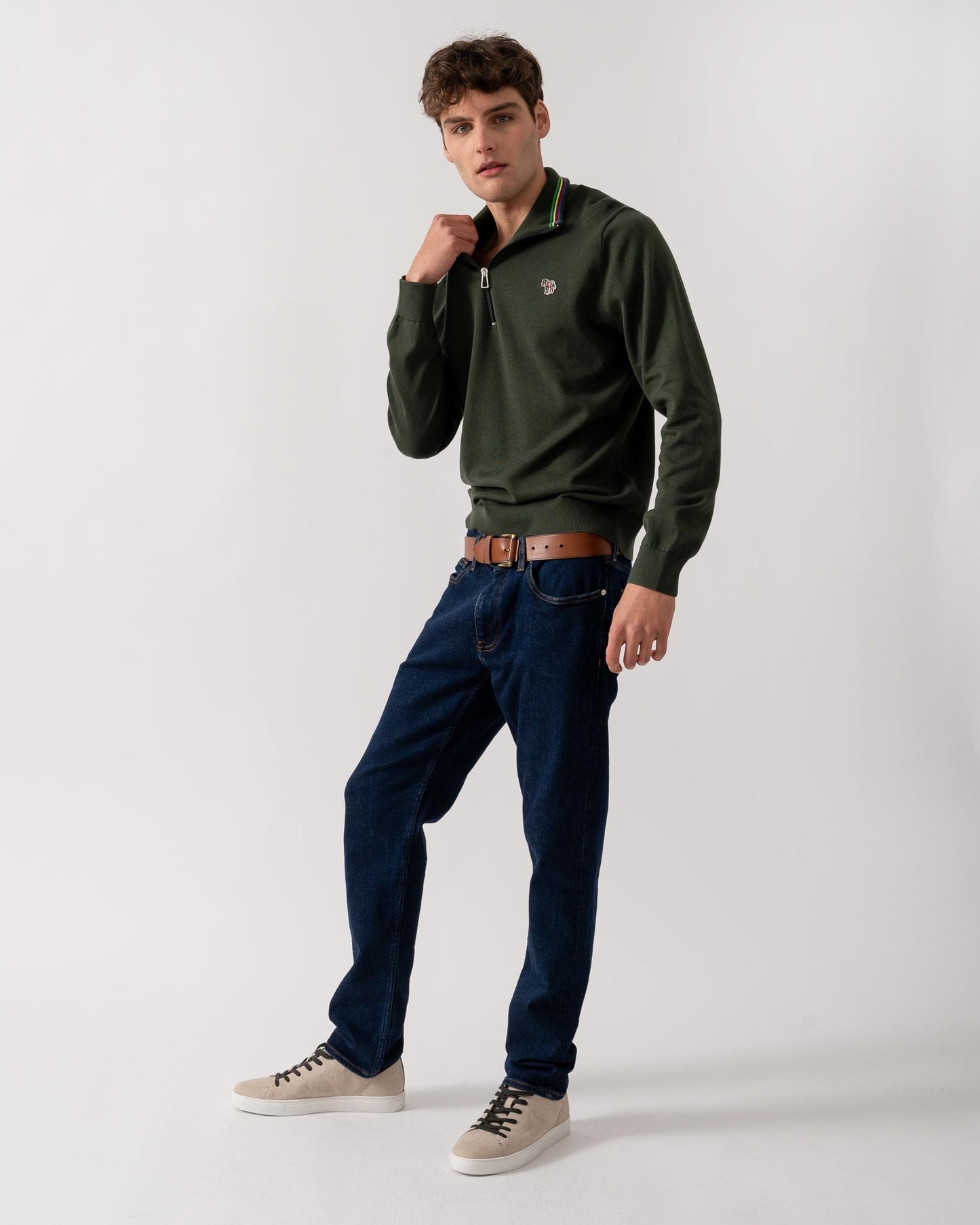 PS Paul Smith Mens Zip Neck Zebra Badge Sweater - 39 Very Dark Green