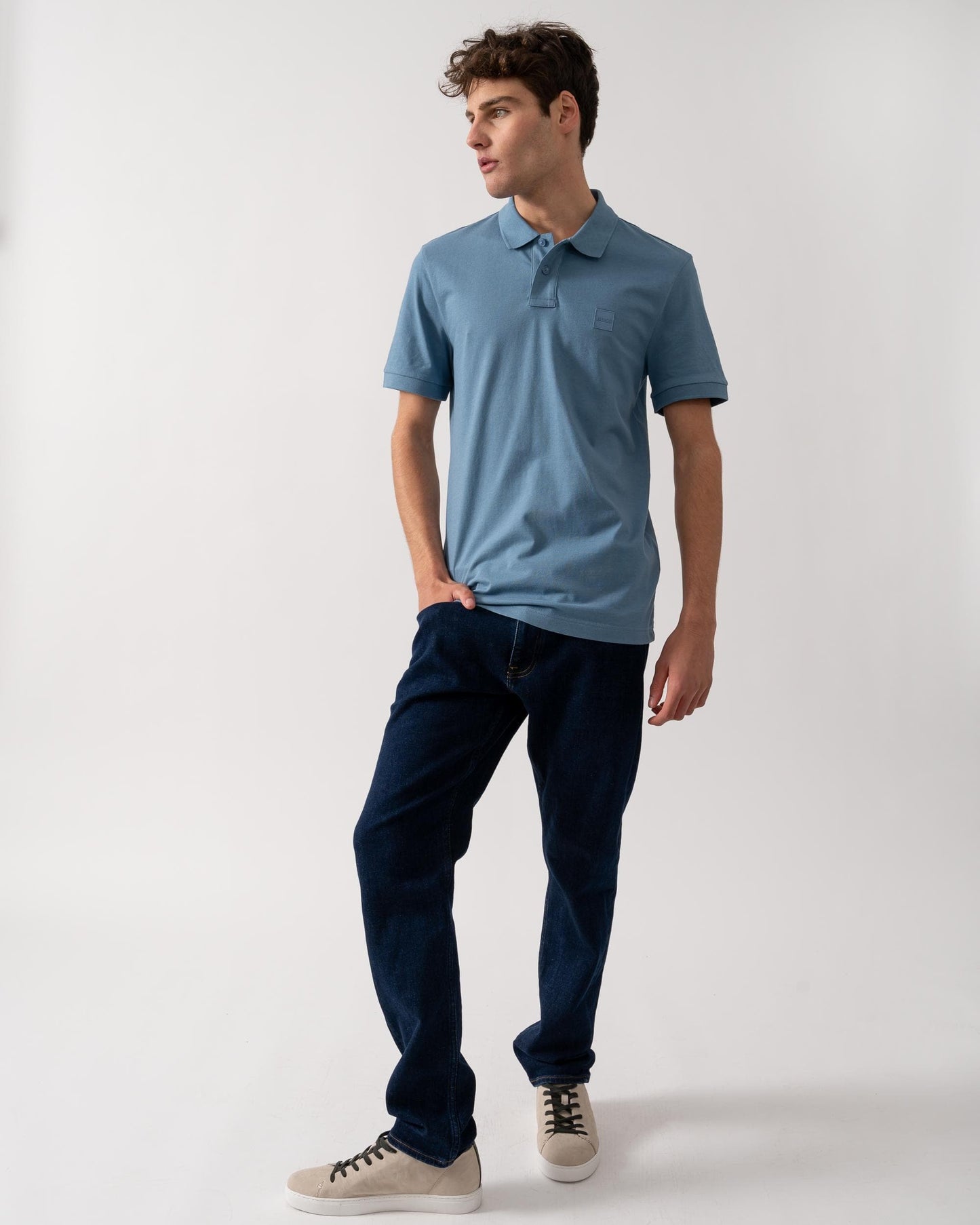 BOSS Orange Passenger Mens Stretch-Cotton Slim-Fit Polo Shirt with Logo Patch - Light/Pastel Blue 459