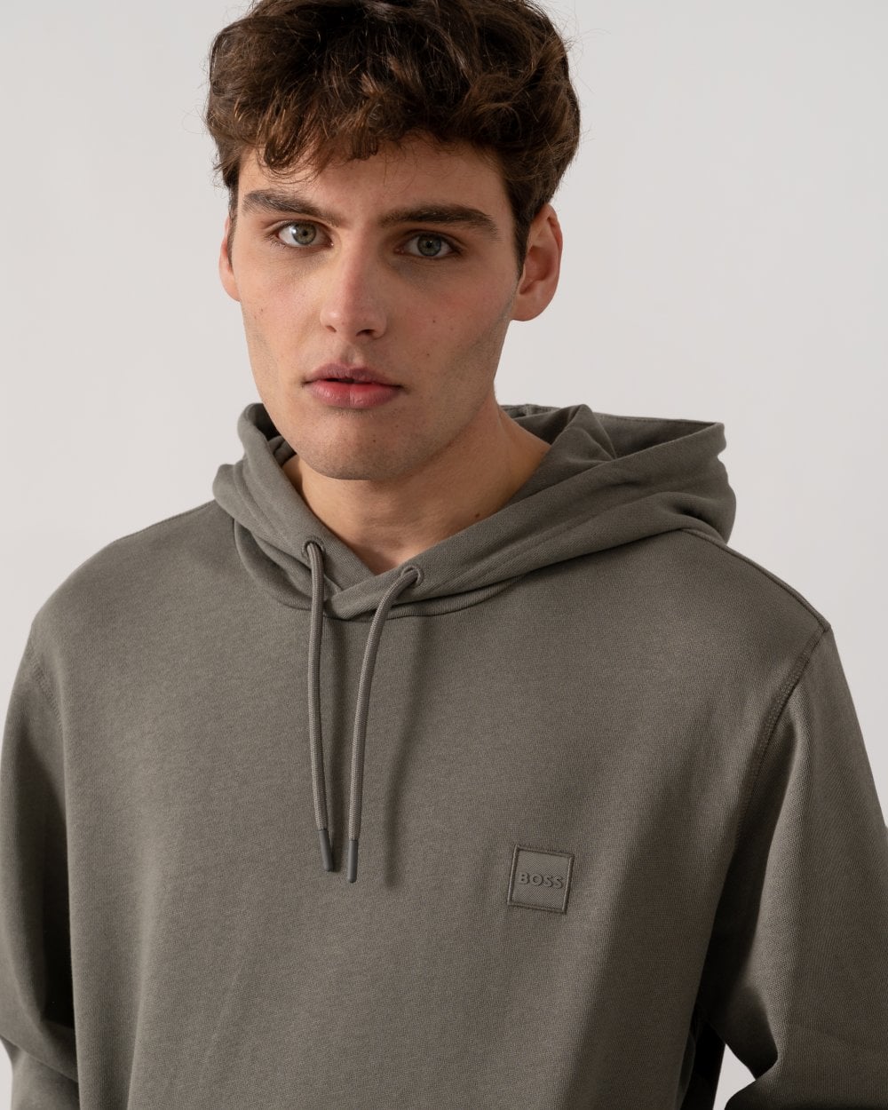BOSS Orange Wetalk Mens Pullover Hoodie With Logo Patch - Open Grey 076