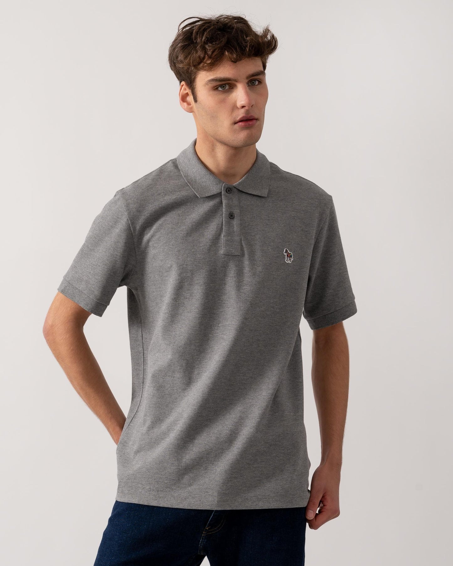 PS Paul Smith Mens Organic Cotton Zebra Logo Polo Shirt - 72 Grey Melange