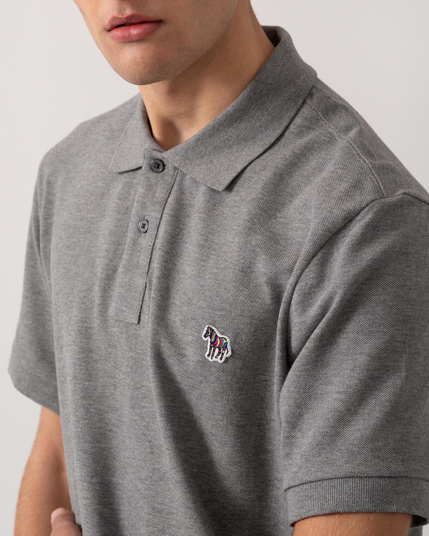 PS Paul Smith Mens Organic Cotton Zebra Logo Polo Shirt - 72 Grey Melange