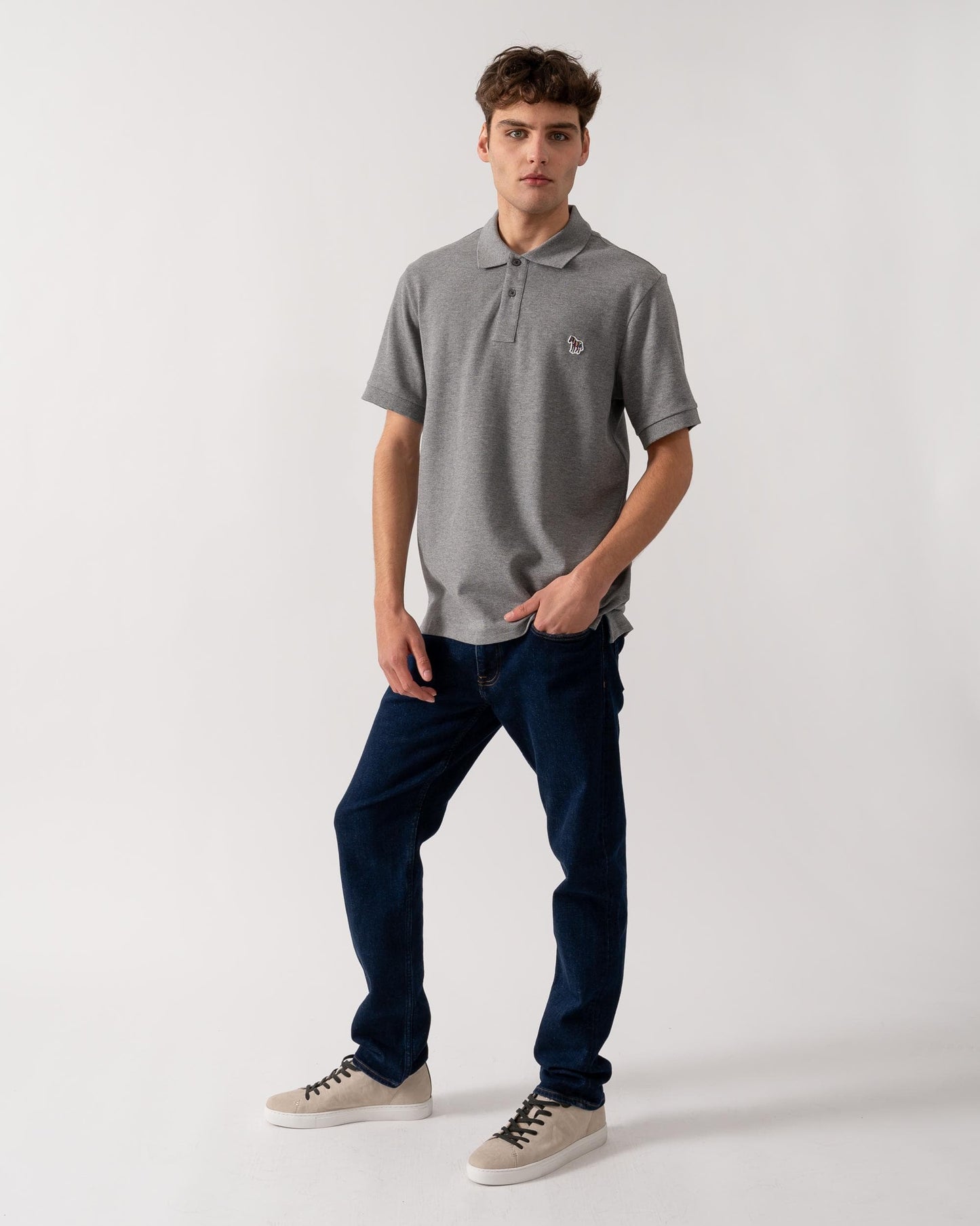 PS Paul Smith Mens Organic Cotton Zebra Logo Polo Shirt - 72 Grey Melange