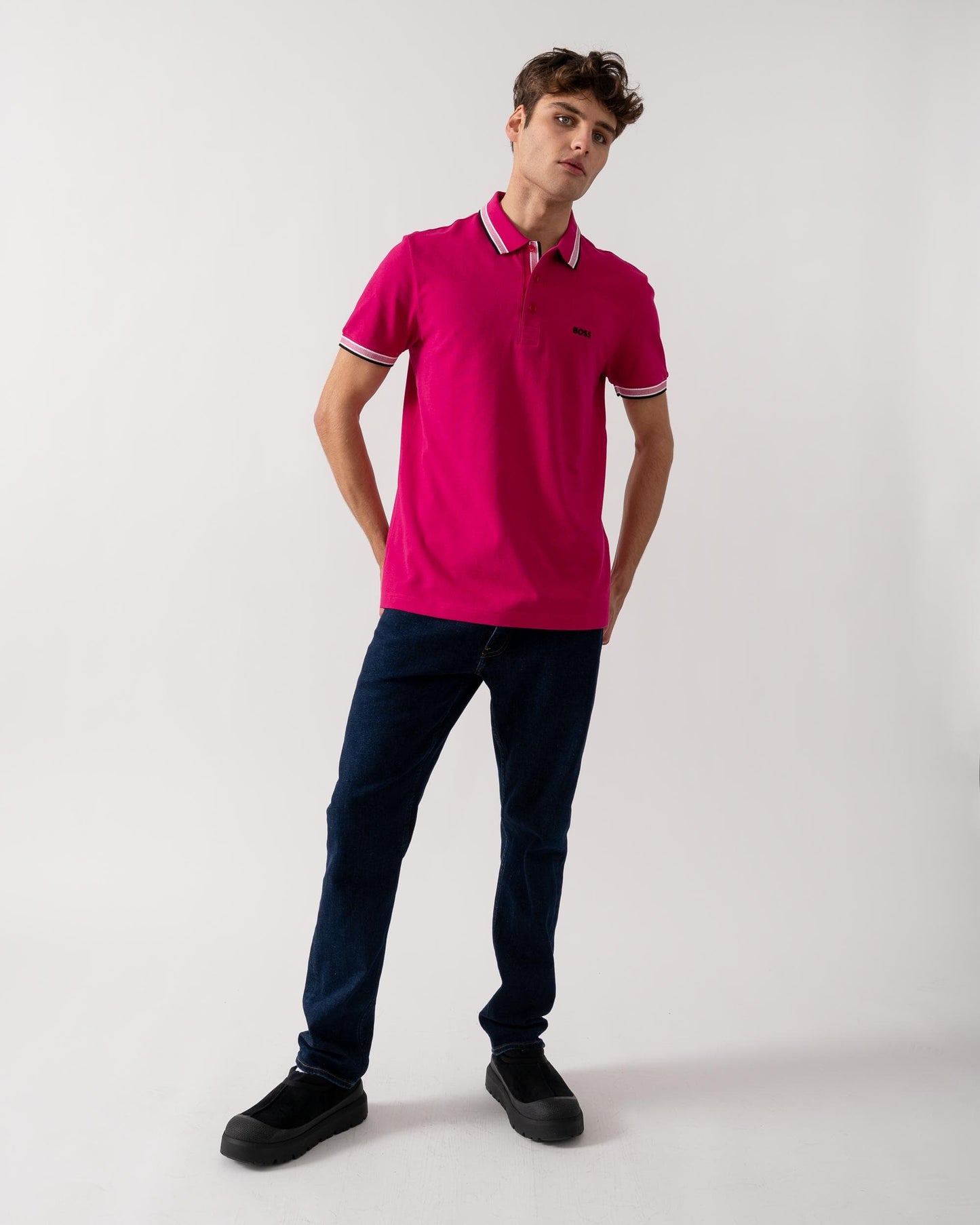 BOSS Green Paddy Mens Cotton-Piqué Polo Shirt with Contrast Logo - Medium Pink 664