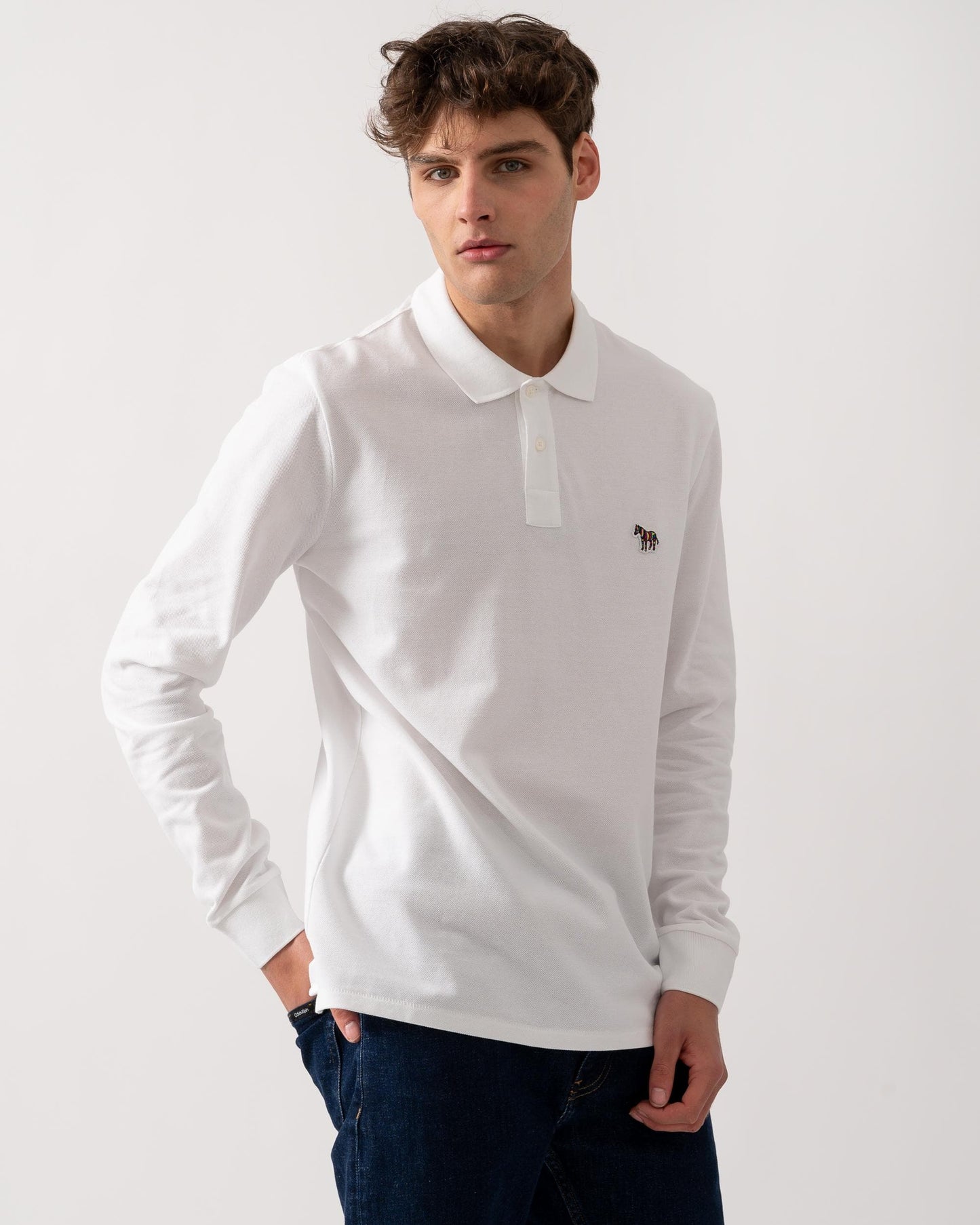 PS Paul Smith Mens Regular Fit Long Sleeve Classic Zebra Polo - 01 White