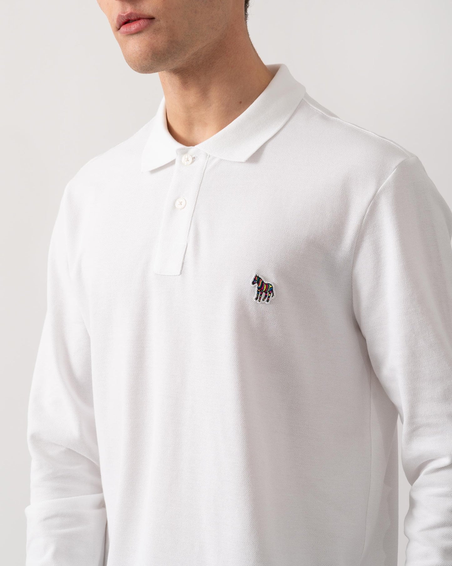 PS Paul Smith Mens Regular Fit Long Sleeve Classic Zebra Polo - 01 White