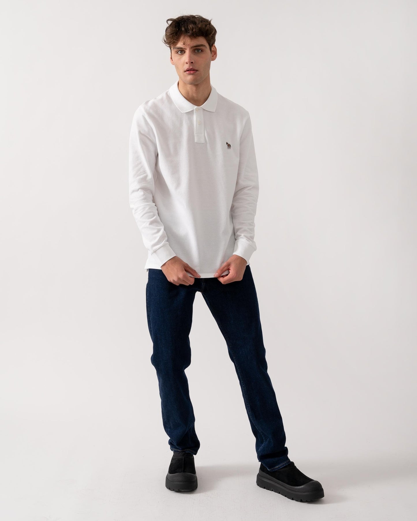 PS Paul Smith Mens Regular Fit Long Sleeve Classic Zebra Polo - 01 White