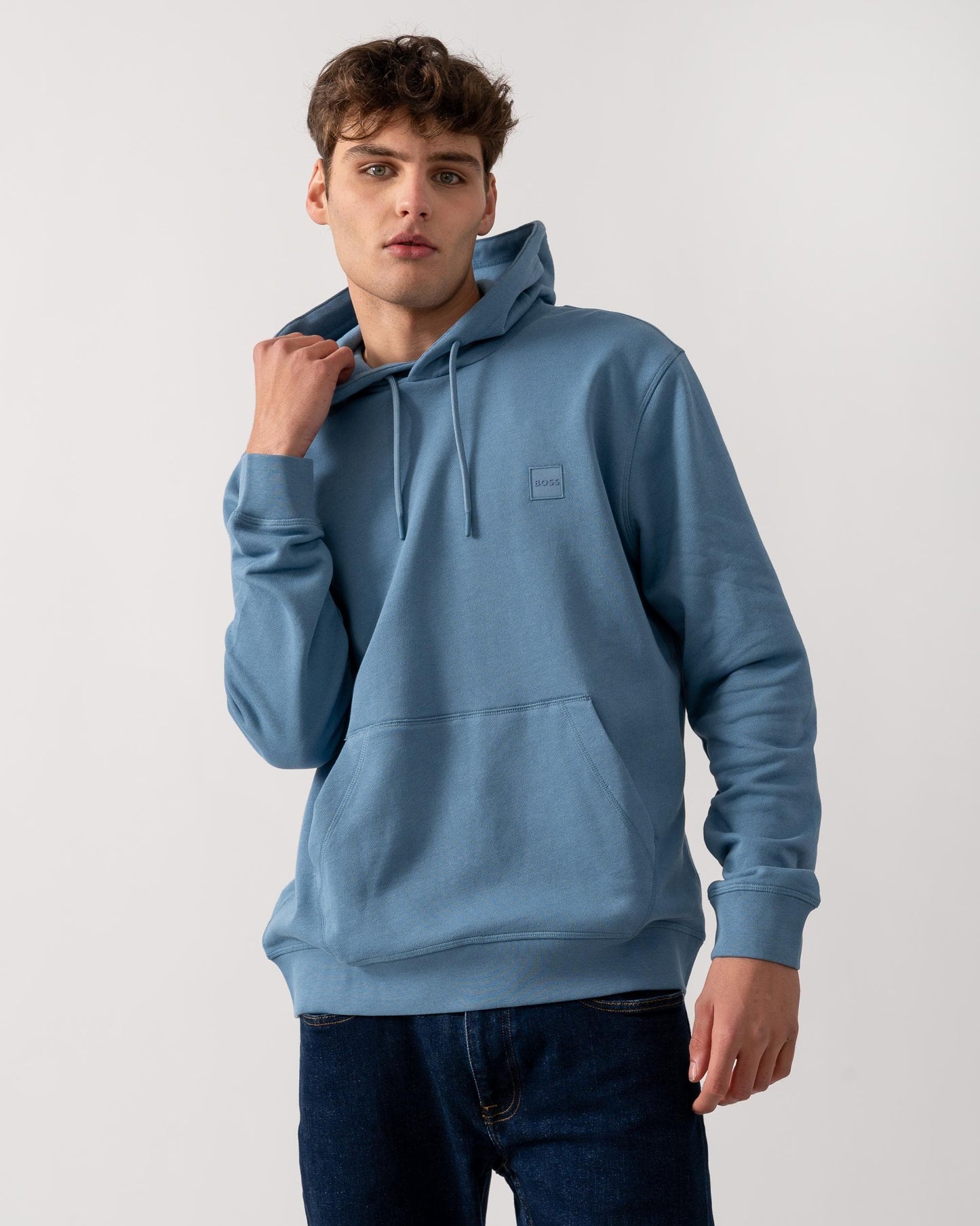 BOSS Orange Wetalk Mens Pullover Hoodie With Logo Patch - Light/Pastel Blue 459