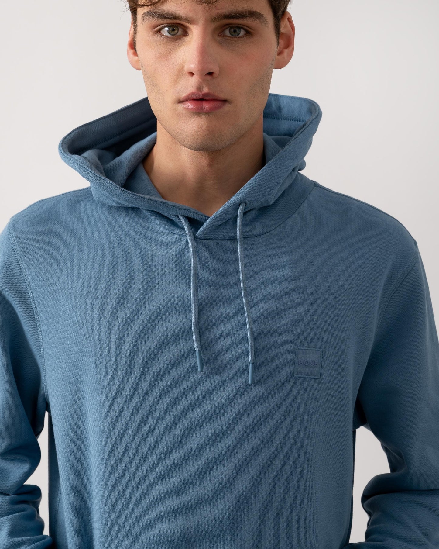 BOSS Orange Wetalk Mens Pullover Hoodie With Logo Patch - Light/Pastel Blue 459