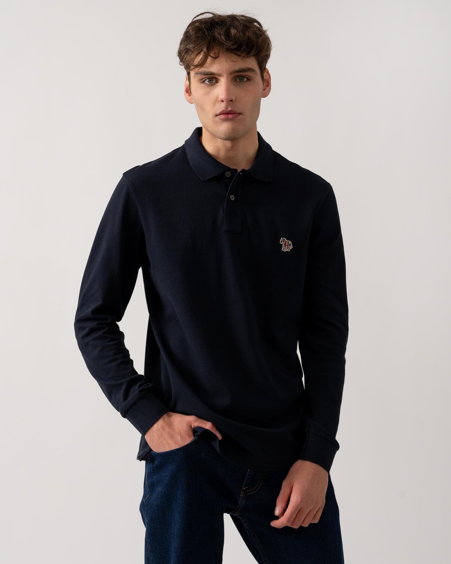 PS Paul Smith Mens Regular Fit Long Sleeve Classic Zebra Polo - 49 Very Dark Navy