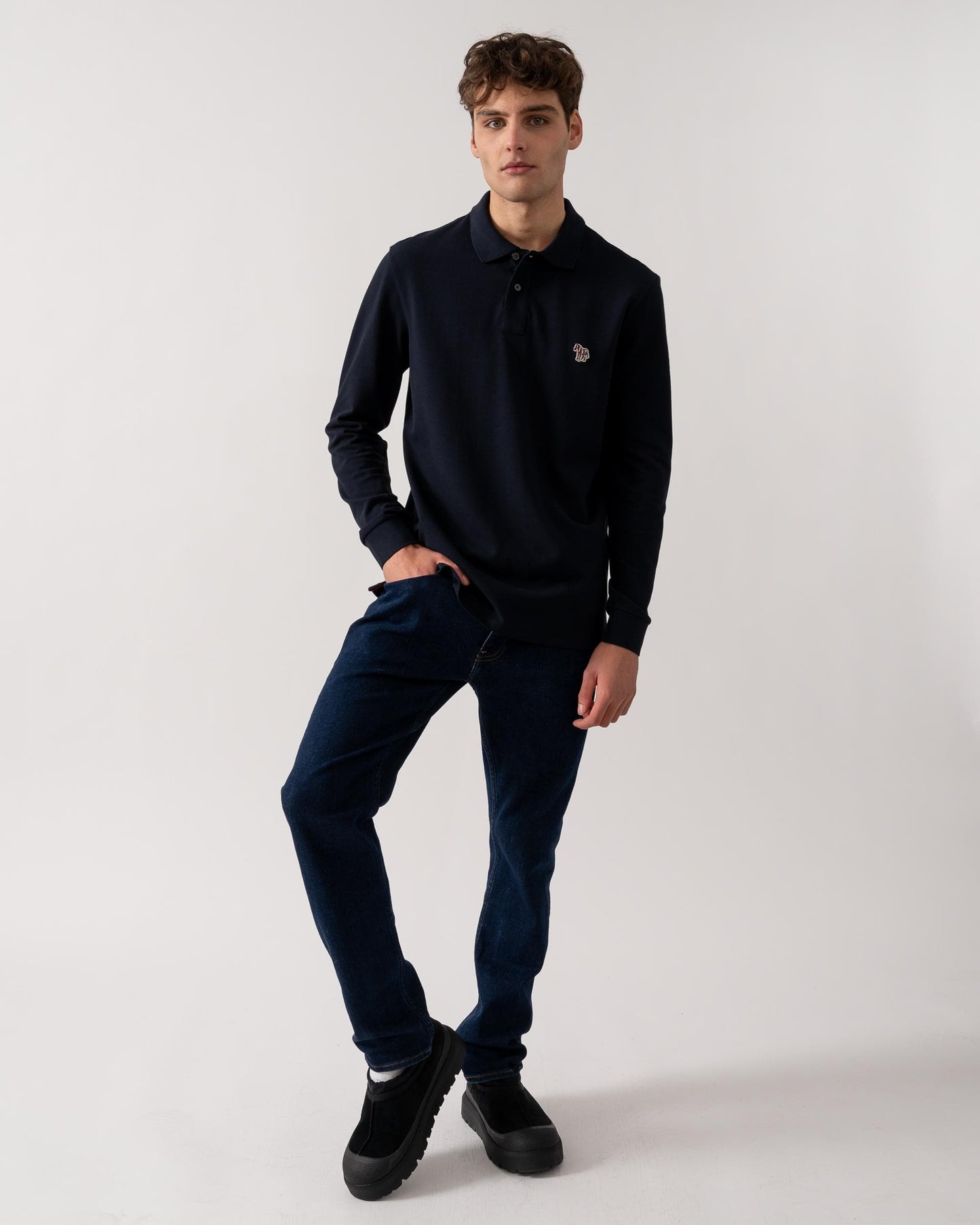 PS Paul Smith Mens Regular Fit Long Sleeve Classic Zebra Polo - 49 Very Dark Navy