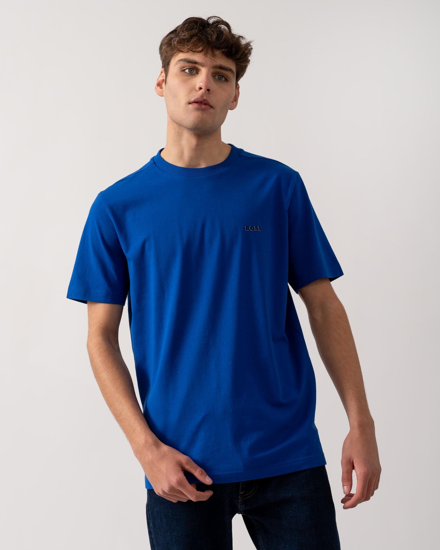 BOSS Green Tee Mens Stretch Cotton T-Shirt with Contrast Logo - Medium Blue 424