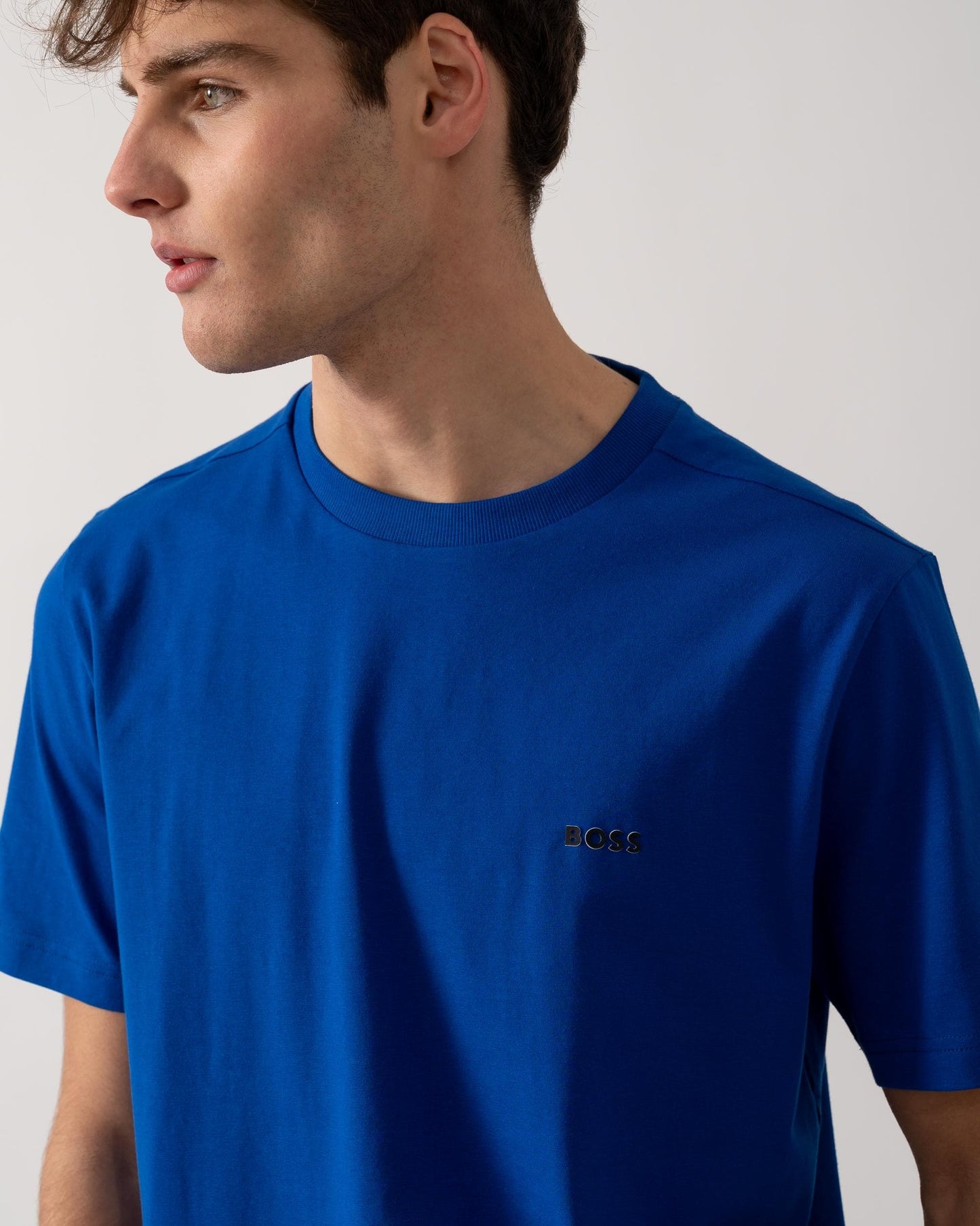 BOSS Green Tee Mens Stretch Cotton T-Shirt with Contrast Logo - Medium Blue 424