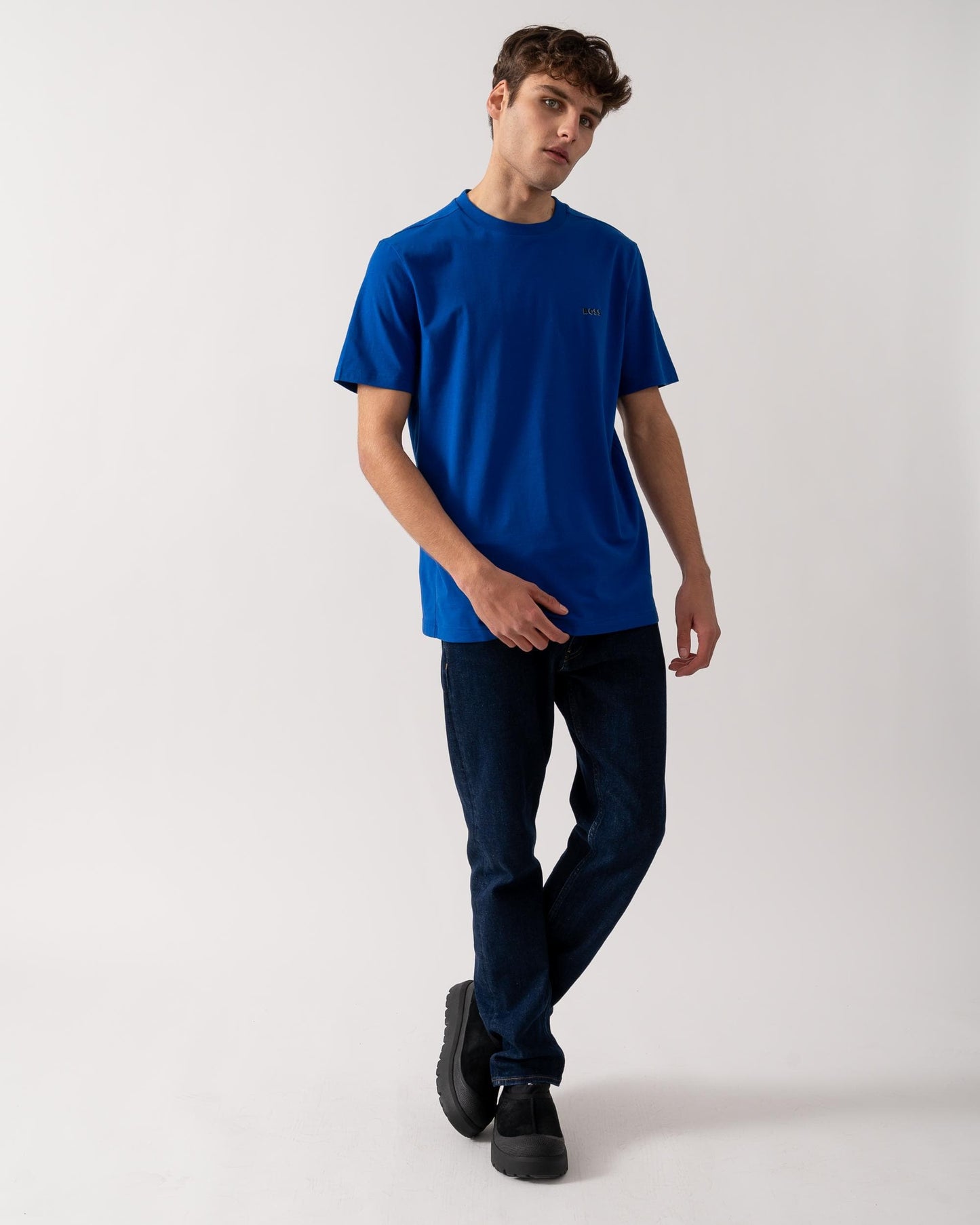 BOSS Green Tee Mens Stretch Cotton T-Shirt with Contrast Logo - Medium Blue 424