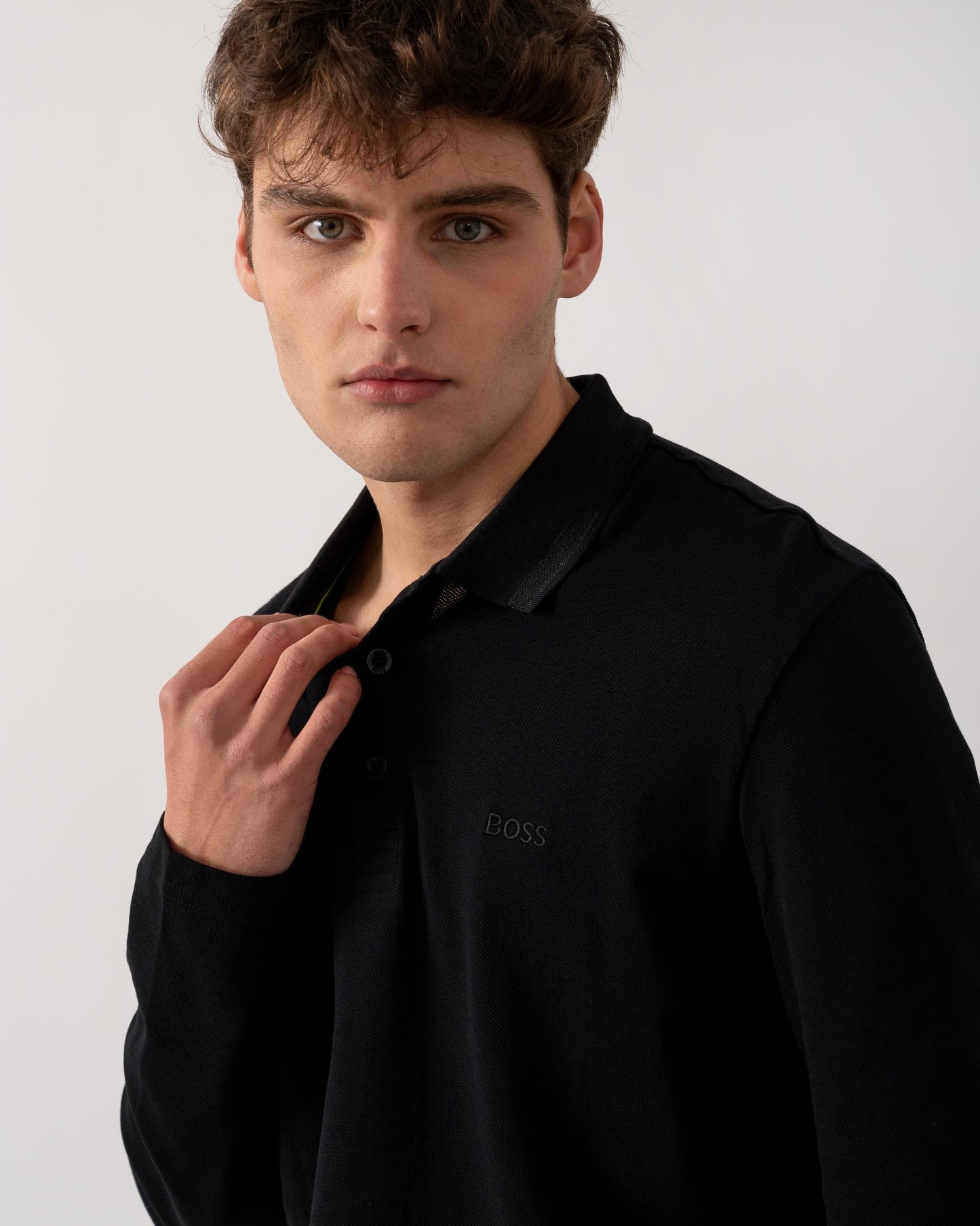 BOSS Green Plisy Mens Long Sleeve Polo Shirt - Black 009