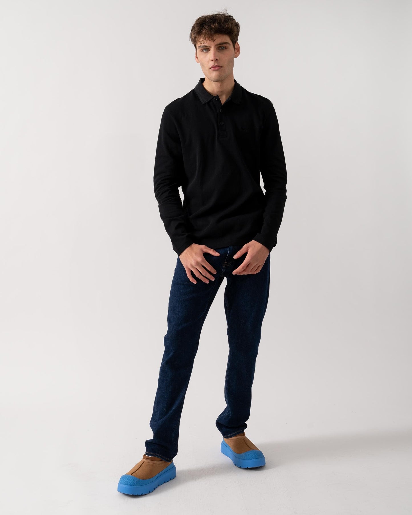 BOSS Green Plisy Mens Long Sleeve Polo Shirt - Black 009