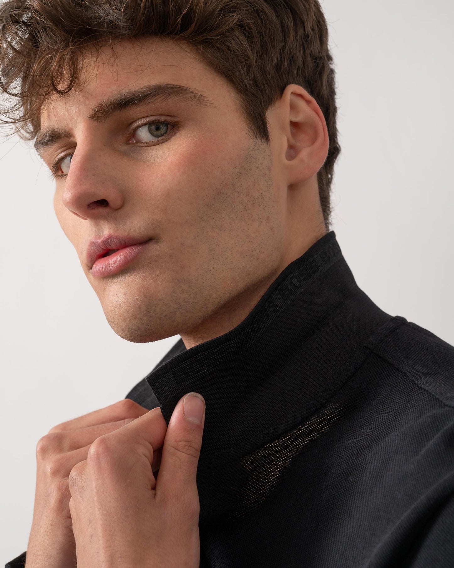 BOSS Green Plisy Mens Long Sleeve Polo Shirt - Black 009