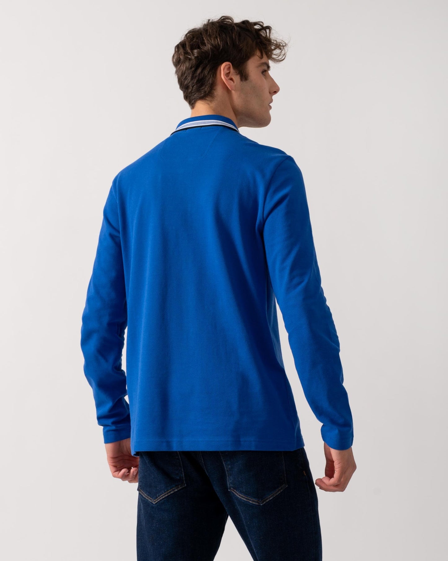 BOSS Green Plisy Mens Long Sleeve Polo Shirt - Medium Blue 424