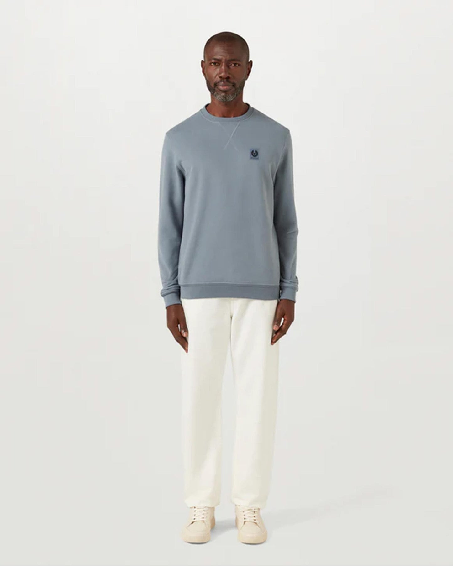 Belstaff Mens Crew Neck Sweatshirt With Logo Patch - Blue Flint