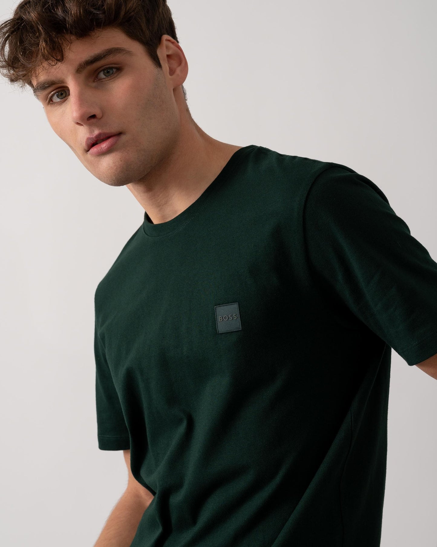BOSS Orange Tales Mens Cotton-Jersey T-shirt With Logo Patch - Open Green 350