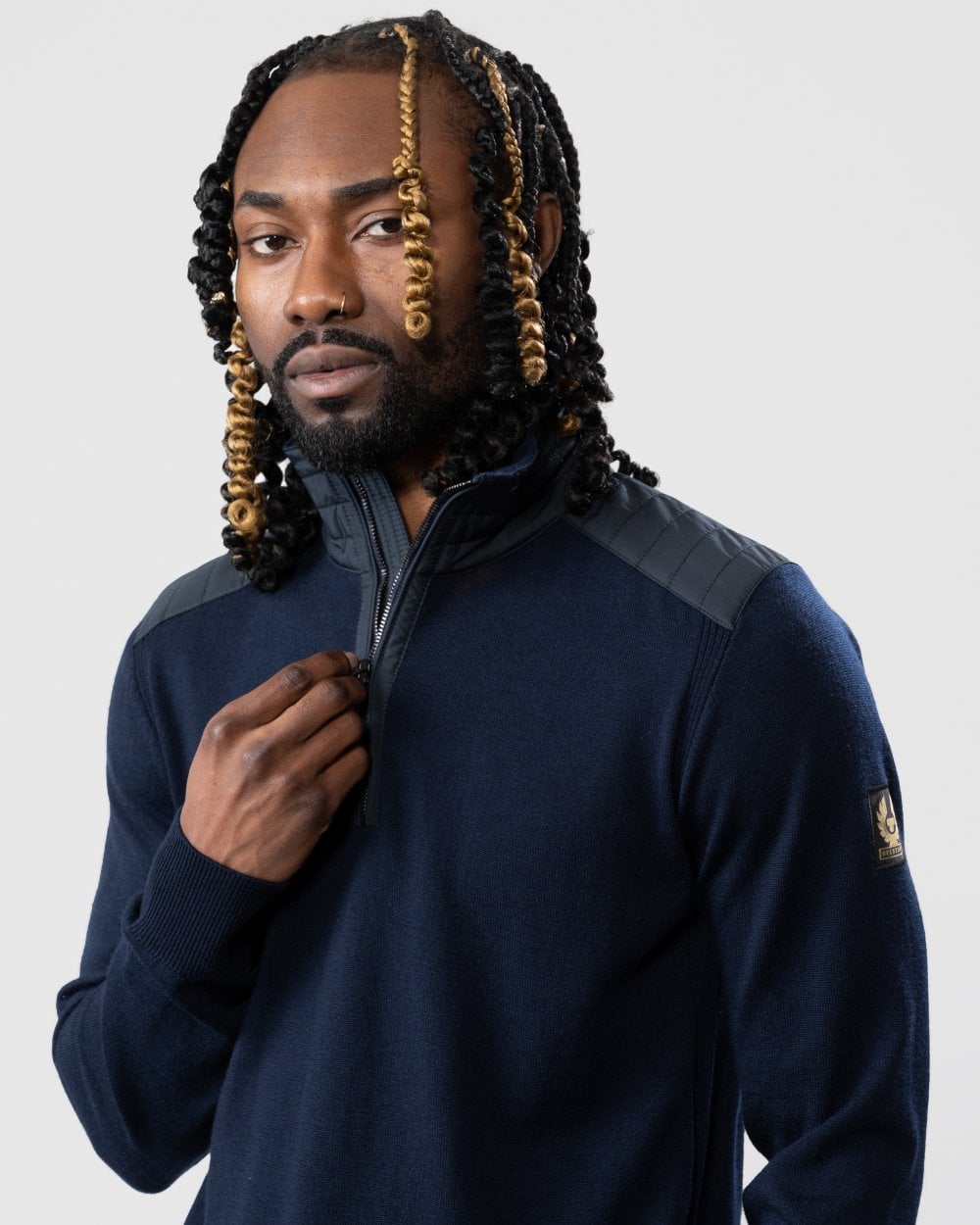 Belstaff Kilmington Mens Merino Wool Quarter Zip Jumper - Dark Ink