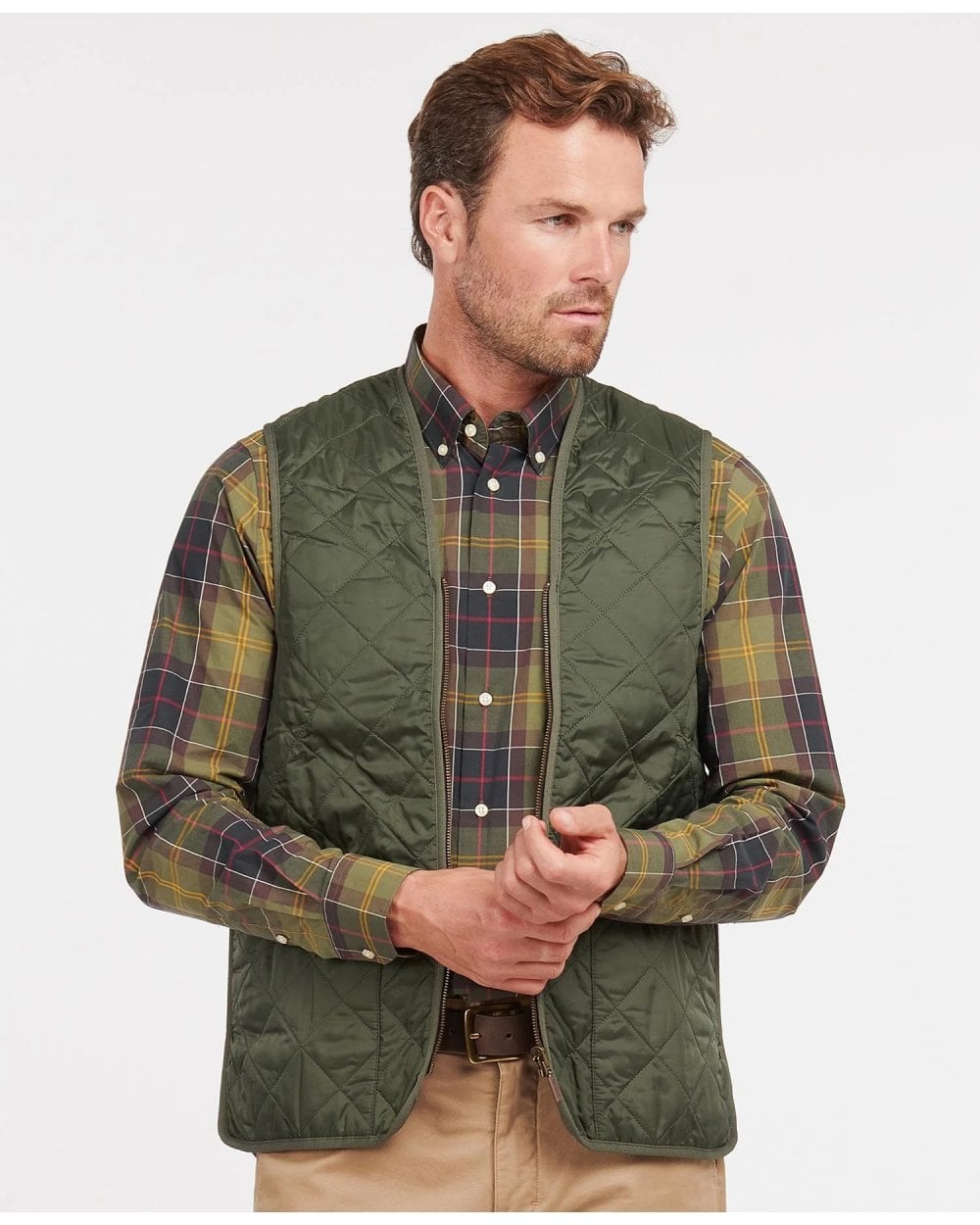 Barbour Quilted Mens Waistcoat/Zip-In Liner - Olive/Classic