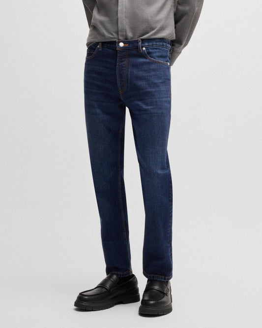 HUGO HUGO 634 Mens Tapered-Fit Jeans in Dark-Blue Stretch Denim